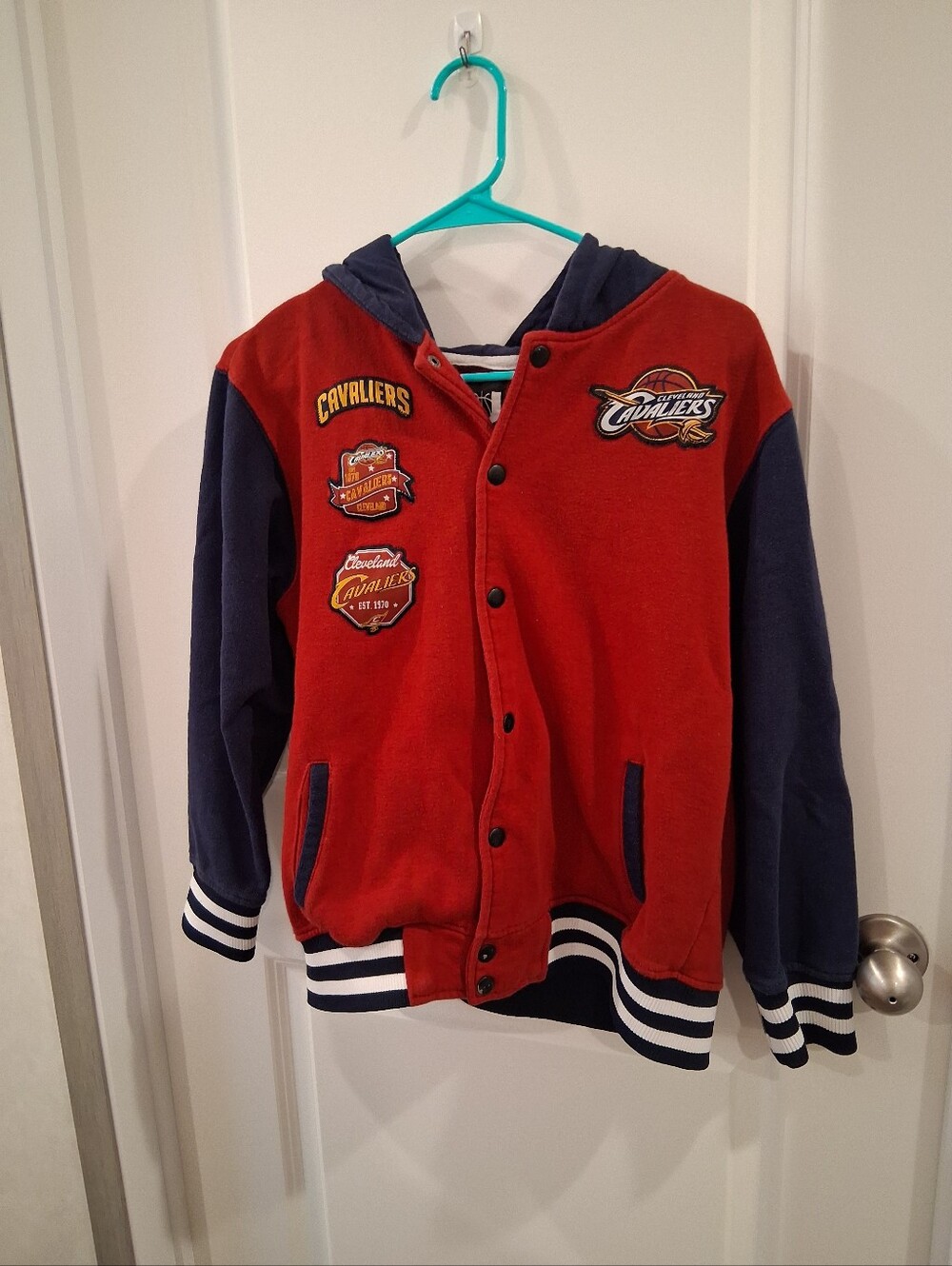NBA Kids Cavaliers Red & Navy Hooded Varsity Jacket Size XL